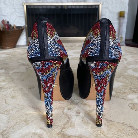 Luella Platform Stiletto Jewelled Peep Toe Party Heels - Picture 7 of 13